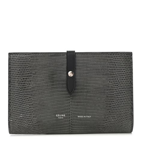 CELINE Lizard Calfskin Large Multifunction Strap Wallet Black 